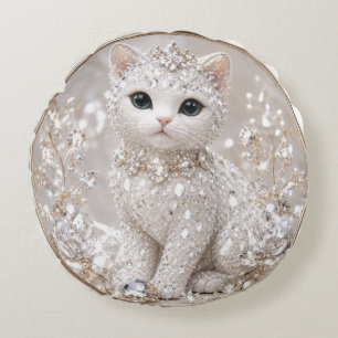 Stunning Diamond Princess Cat High-End Luxury An Round Cushion