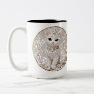 Stunning Diamond Princess Cat   High-End Luxury An Two-Tone Coffee Mug