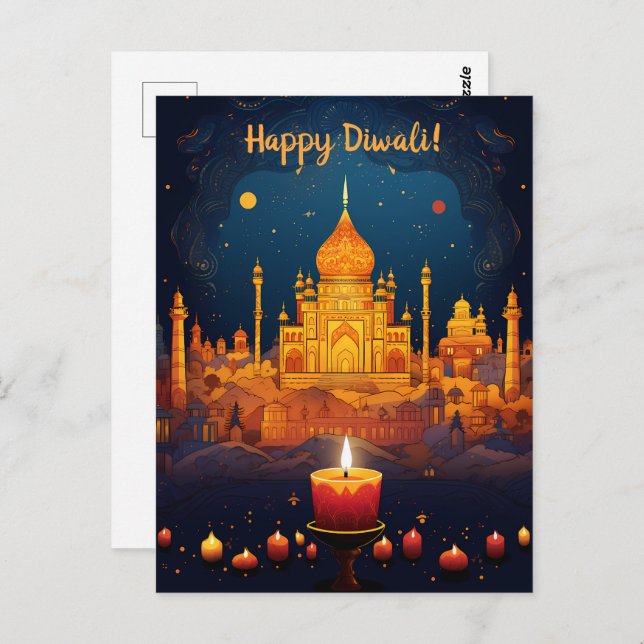 Stunning Diwali postcard with night view (Front/Back)