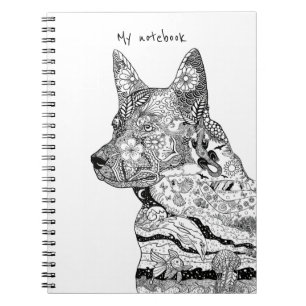 Stunning dog black and white detailed notebook