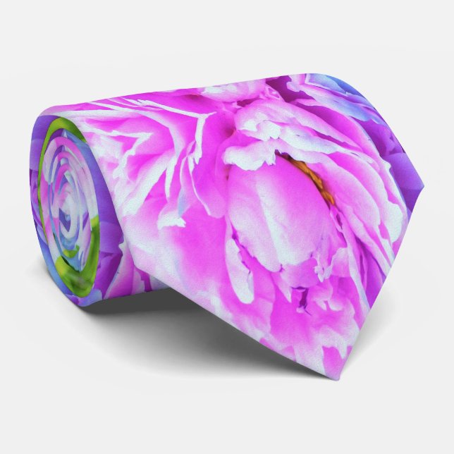 Stunning Double Pink Peony Flower Detail Tie (Rolled)