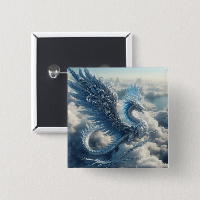 Stunning Dragon Surrounded by Clouds  15 Cm Square Badge (Front & Back)