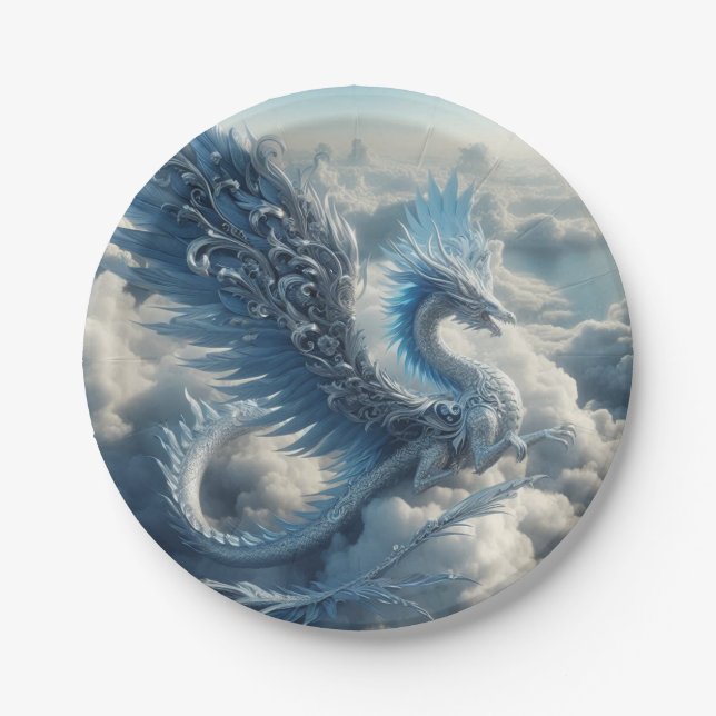 Stunning Dragon Surrounded by Clouds  Paper Plate (Front)