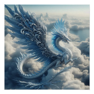 Stunning Dragon Surrounded by Clouds  Poster