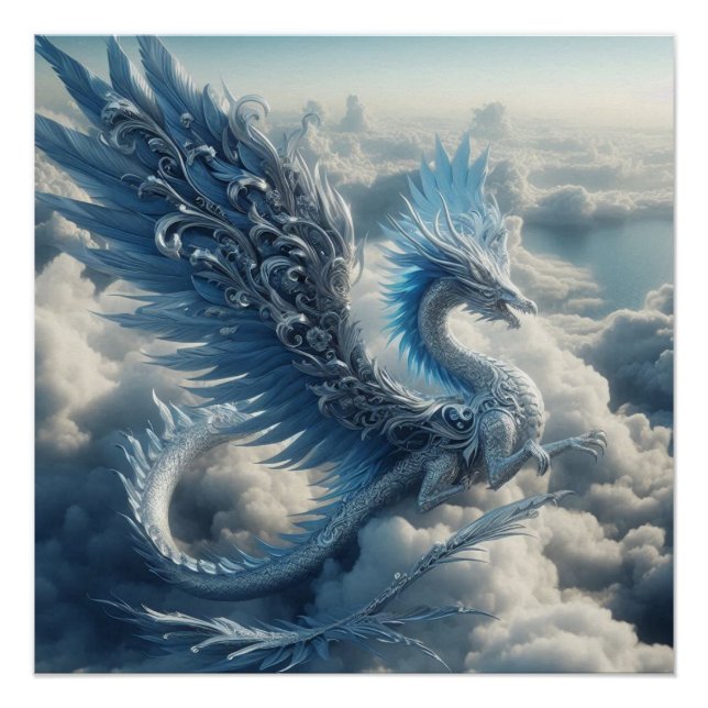 Stunning Dragon Surrounded by Clouds  Poster (Front)