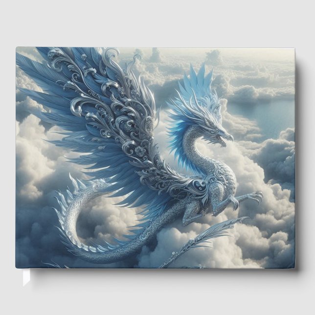 Stunning Dragon Surrounded by Clouds Text Areas Guest Book (Front)