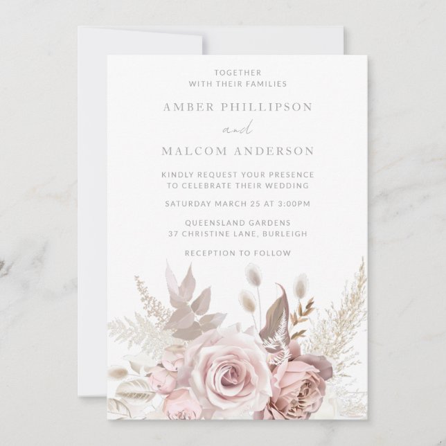 Stunning Dusty Rose Floral Wedding Invitation (Front)
