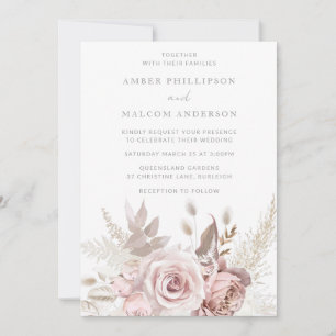 Stunning Dusty Rose Floral Wedding Invitation