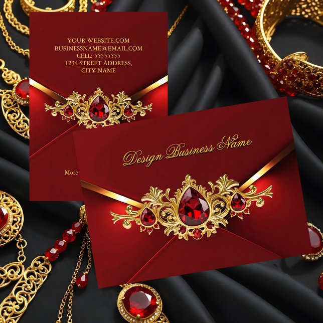 Stunning Elegant Regal Red Gold Jewels Gems Business Card (Creator Uploaded)