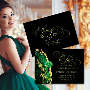 Stunning Emerald Green Black Gold Wedding Save The Date