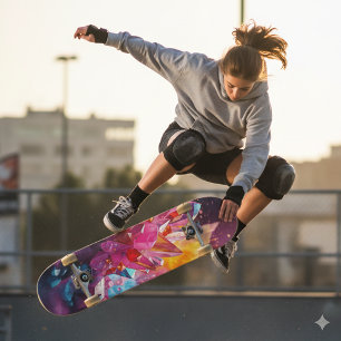 Stunning Explosion of Color Bismuth Crystals Skateboard