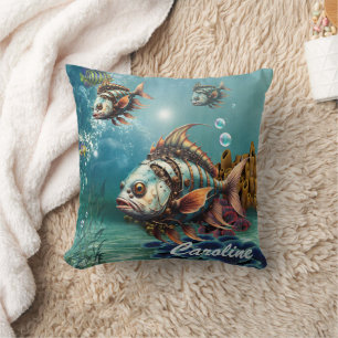 Stunning fantasy steampunk fish cushion