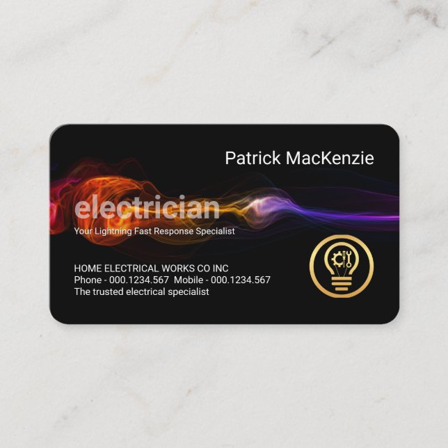 Stunning Fast Lightning Strike Electrician Service Business Card (Front)