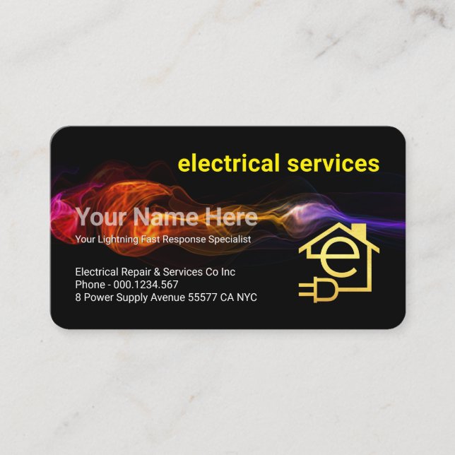 Stunning Fast Lightning Strike Electrician Service Business Card (Front)