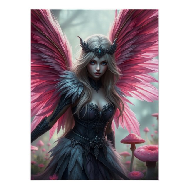 Stunning Feathered Pink Fairy Art  Poster (Front)