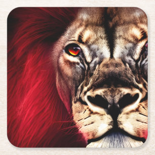Stunning Fierce Wilderness Male Lion Square Paper Coaster