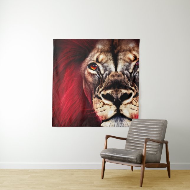 Stunning Fierce Wilderness Male Lion Tapestry (In Situ)