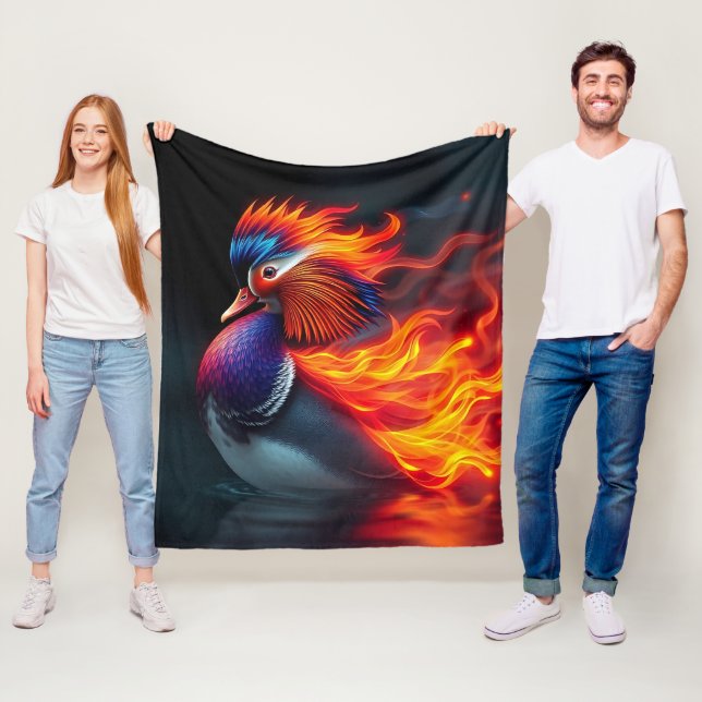 Stunning Flame-boyant Firebird Hot Mandarin Duck Fleece Blanket (In Situ)