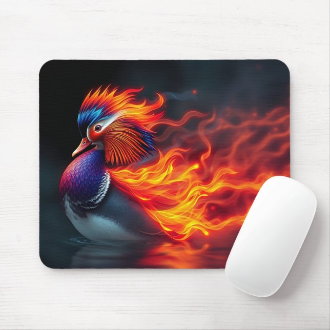 Stunning Flame-boyant Firebird Hot Mandarin Duck Mouse Mat (With Mouse)