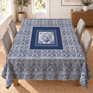 Stunning floral Blue toile de jouy monogram Tablecloth