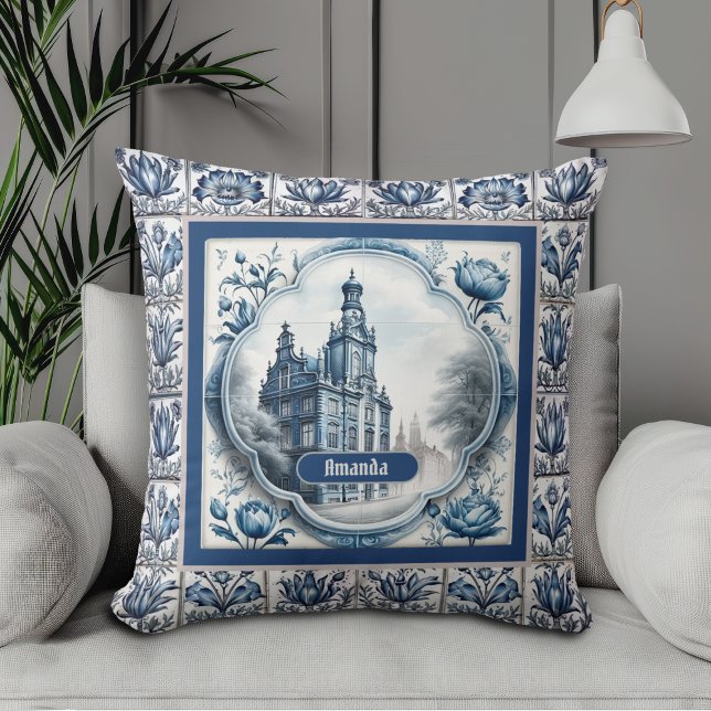 Stunning floral palace chinoiserie toile monogram cushion (Creator Uploaded)
