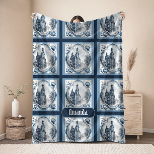 Stunning floral palace chinoiserie toile monogram fleece blanket
