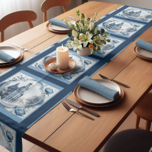 Stunning floral palace chinoiserie toile monogram short table runner