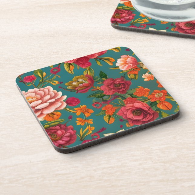 Stunning floral pink green orange and teal coaster (Left Side)