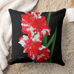Stunning Floral Red & White Gladiolus Sword Lilies Cushion