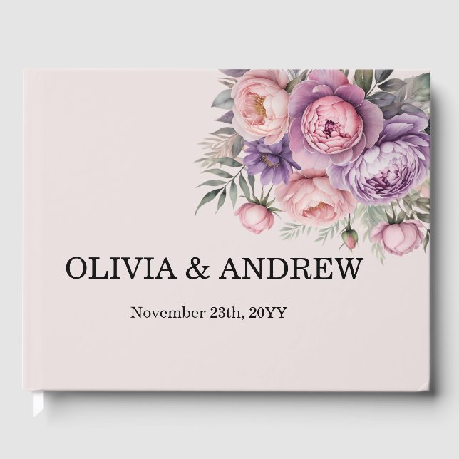 Stunning Floral Themed Guest Book for Weddings (Front)
