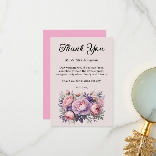 Stunning Floral Wedding Thank You Card (Front/Back In Situ)