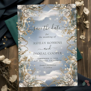 Stunning Florals accented in Gold Save The Date Invitation
