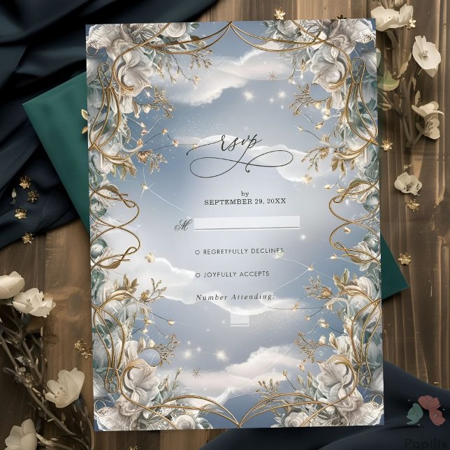 Stunning Florals accented with Golden Wedding RSVP Card (Creator Uploaded)