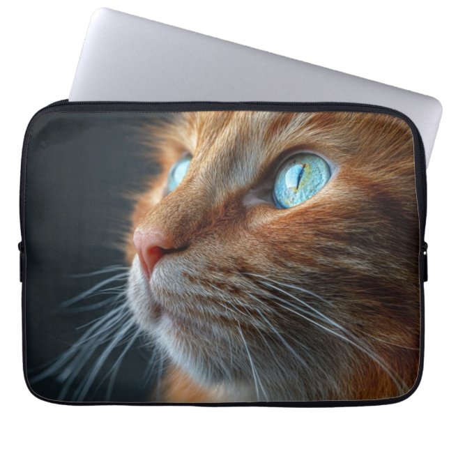 Stunning Fluffy Ginger Cat Profile - Blue Eyed Laptop Sleeve (Front)