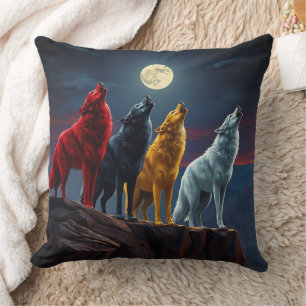 Stunning Four Wolves, One Midnight Desert Howl Cushion