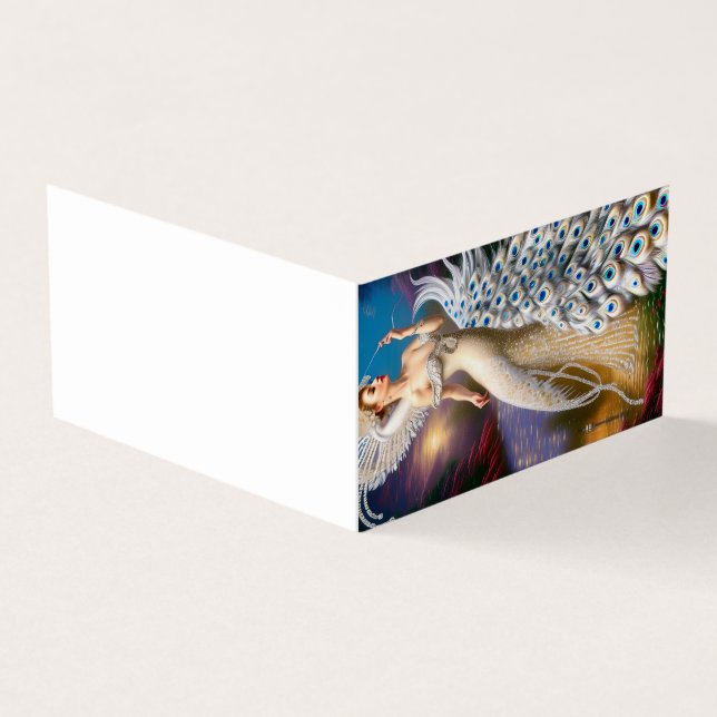 Stunning Full Body White Peacock Bird Business Card (Outside)