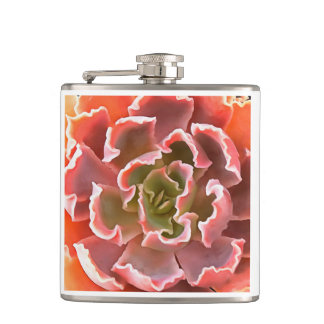 Stunning Garden Succulent Pink Tones Realistic Art Hip Flask