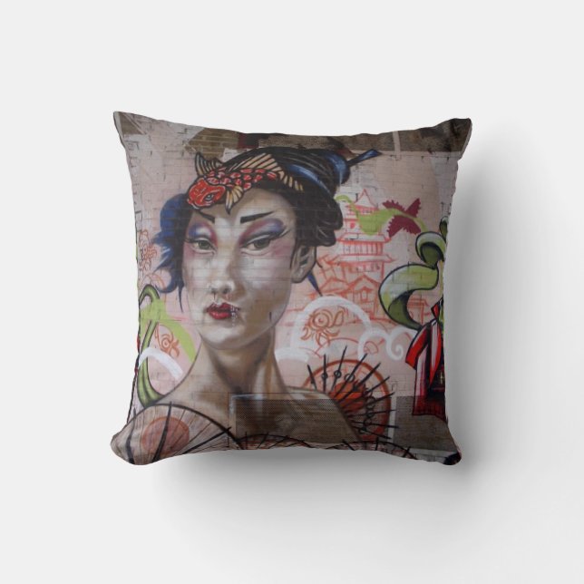 Stunning Geisha Graffiti urban street art Cushion (Front)