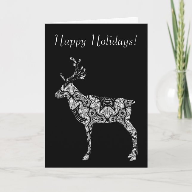 Stunning Geometric Pattern Reindeer Happy Holidays Holiday Card (Front)
