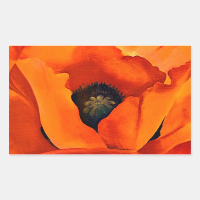 Stunning Georgia O'Keefe Red Poppy Flower Rectangular Sticker (Front)