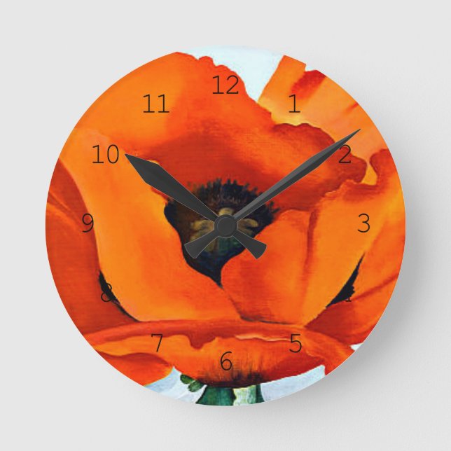Stunning Georgia O'Keefe Red Poppy Flower Round Clock (Front)