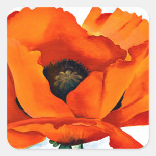 Stunning Georgia O'Keefe Red Poppy Flower Square Sticker