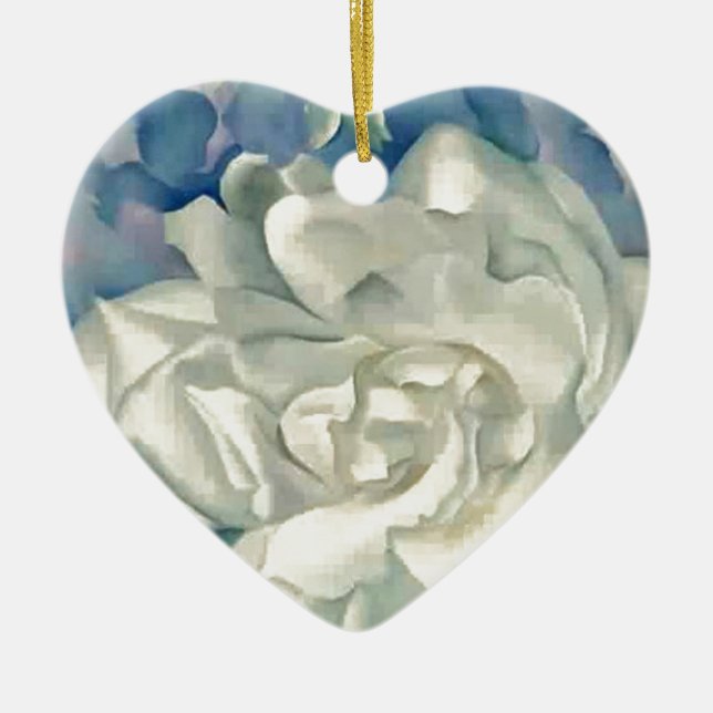 Stunning Georgia O'Keefe White Rose and Larkspur Ceramic Tree Decoration (Front)