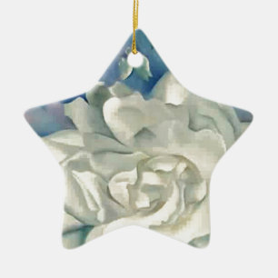 Stunning Georgia O'Keefe White Rose and Larkspur Ceramic Tree Decoration