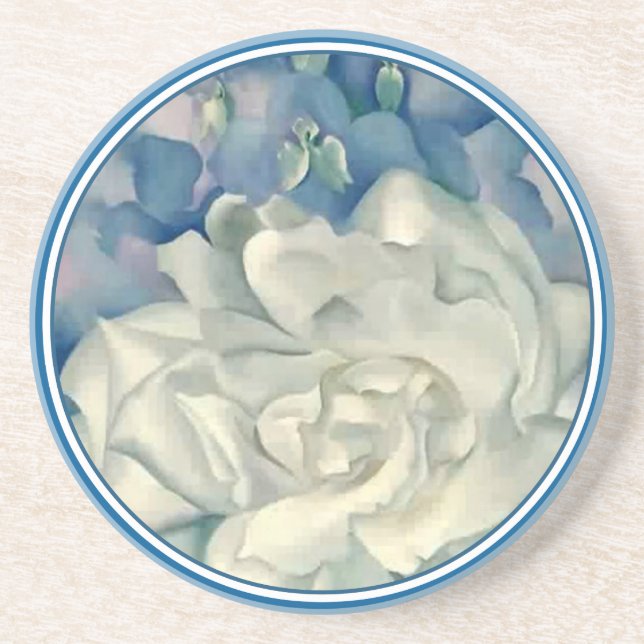 Stunning Georgia O'Keefe White Rose and Larkspur Coaster (Front)