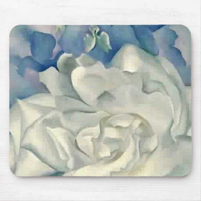 Stunning Georgia O'Keefe White Rose and Larkspur Mouse Mat (Front)