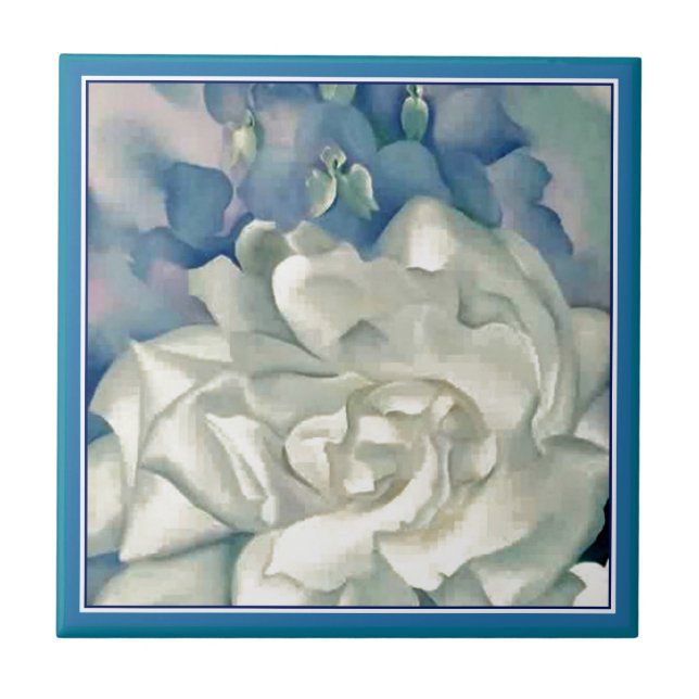 Stunning Georgia O'Keefe White Rose and Larkspur Tile (Front)