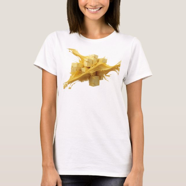 Stunning Gold Abstract Cubes Statement Design T-Shirt (Front)