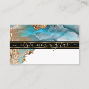 Stunning Gold Aqua Liquid Alcohol Ink Watercolor Business Card