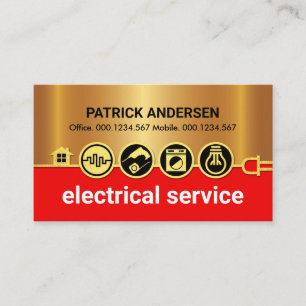 Stunning Gold Electrical Icons Power Line Business Card